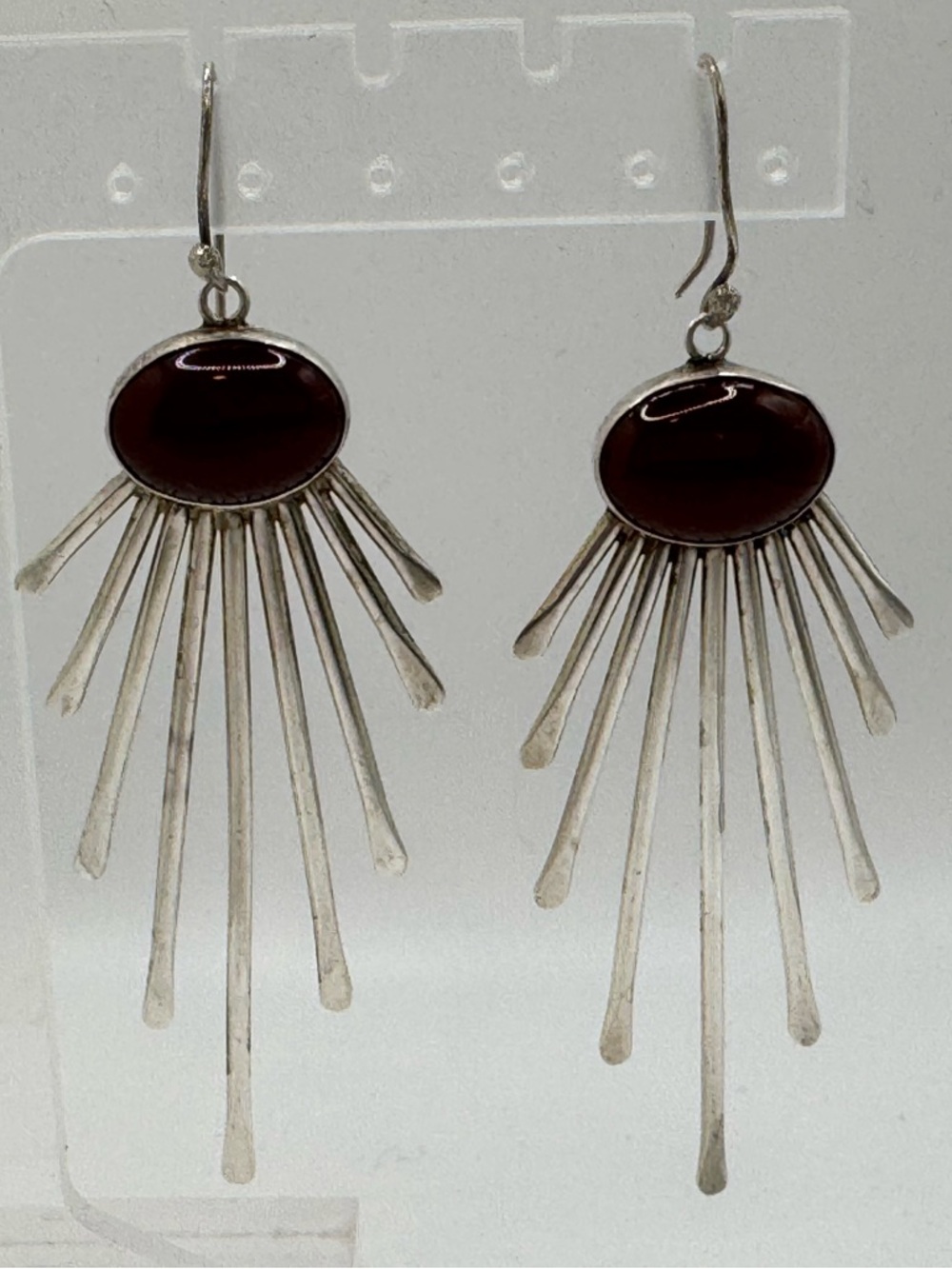 Sterling Silver & Red Carnelian Modernist Style Hook Dangerously Earrings 15.5 g